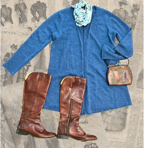 Anthropologie 100% Cashmere Blue Cardigan Open Front Sweater Duster - EUC - OSFM - Picture 1 of 8